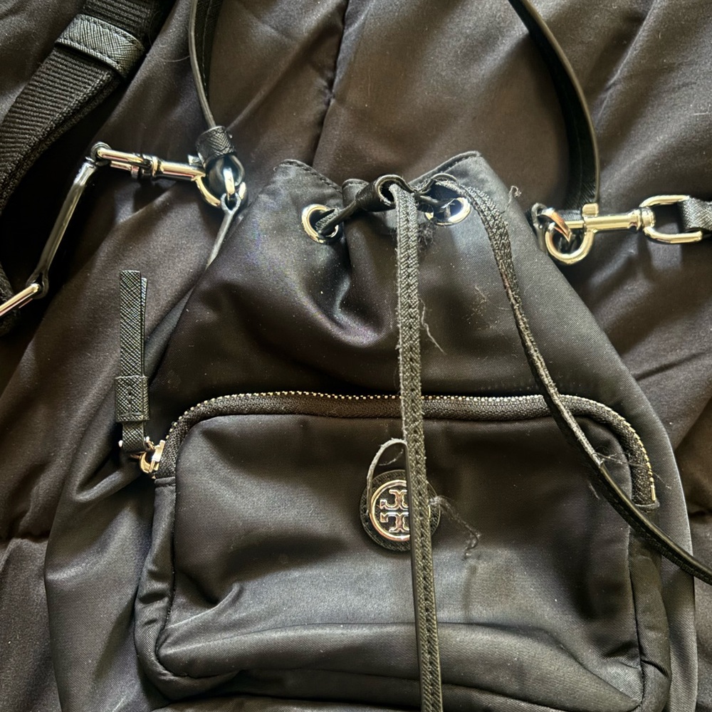 Tory Burch Black Nylon Drawstring Backpack